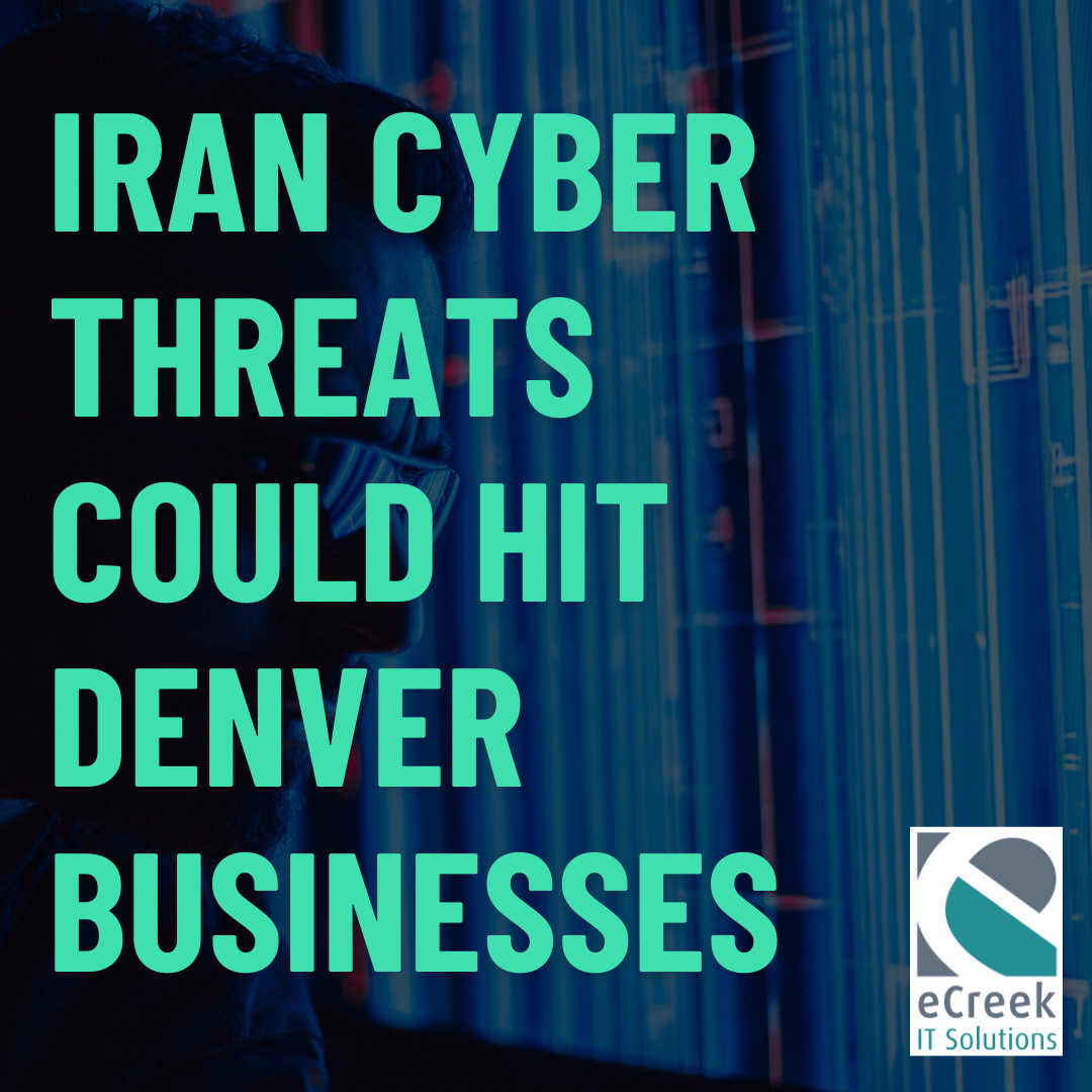Cybersecurity expert analyzing threat data with headline warning of Iranian cyber attacks targeting Denver businesses