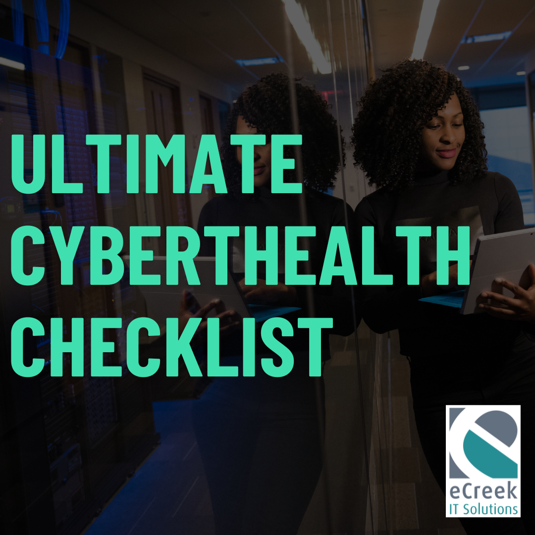 IT professional reviewing cybersecurity checklist in a server room, representing eCreek IT Solutions.
