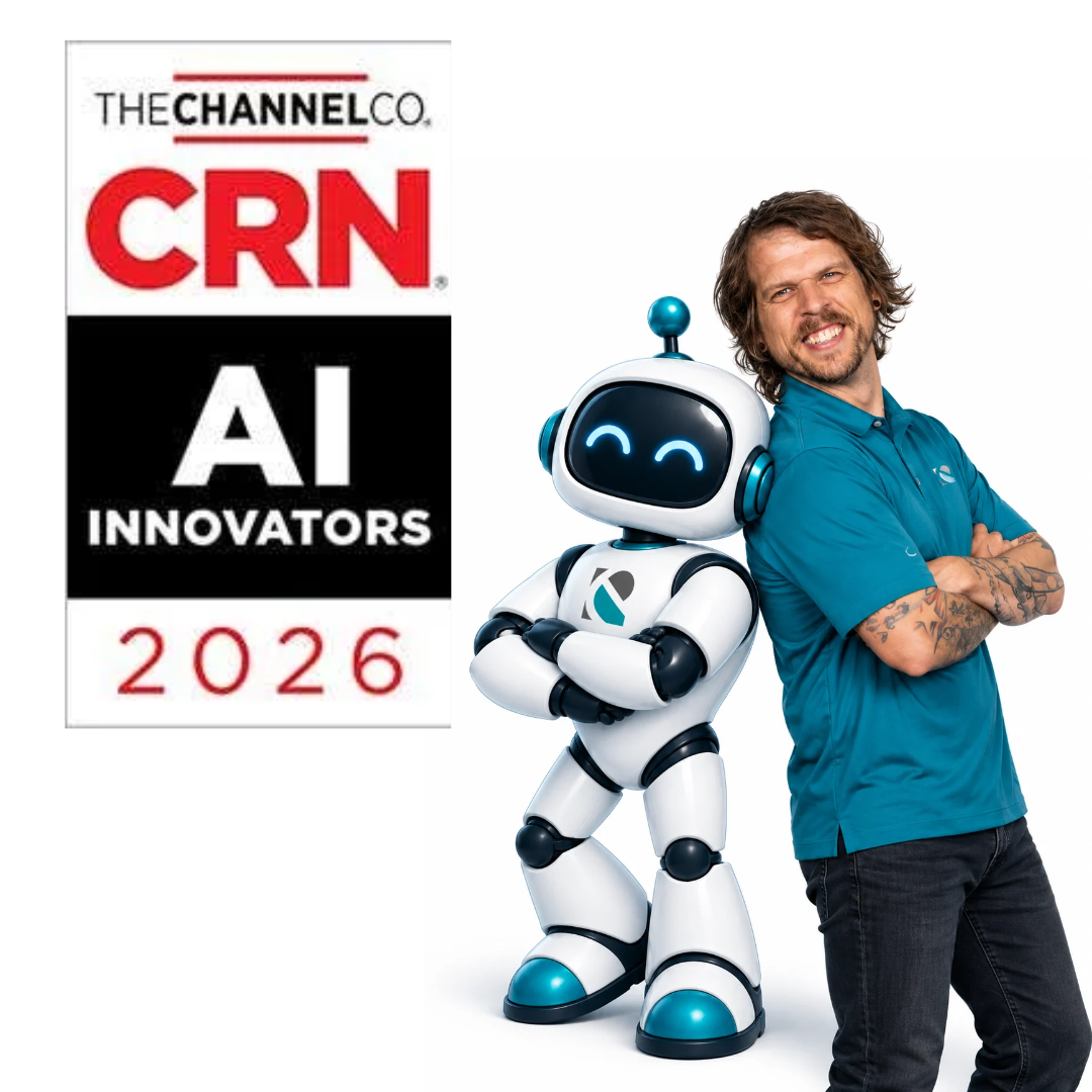 CRN AI Innovators 2026 badge next to Colter Strahan of eCreek IT Solutions and the eCreek AI robot mascot